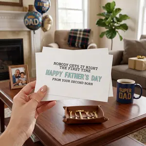Funny Father's Day Card From Second Born | Card For Dad | Nobody gets it right the first time | from daughter | From son | Father's day gift