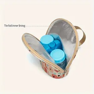 Portable insulated reusable lunch bag for breast milk storage and snacks, mini round polyester insulated bag with aluminum foil lining, hand washable