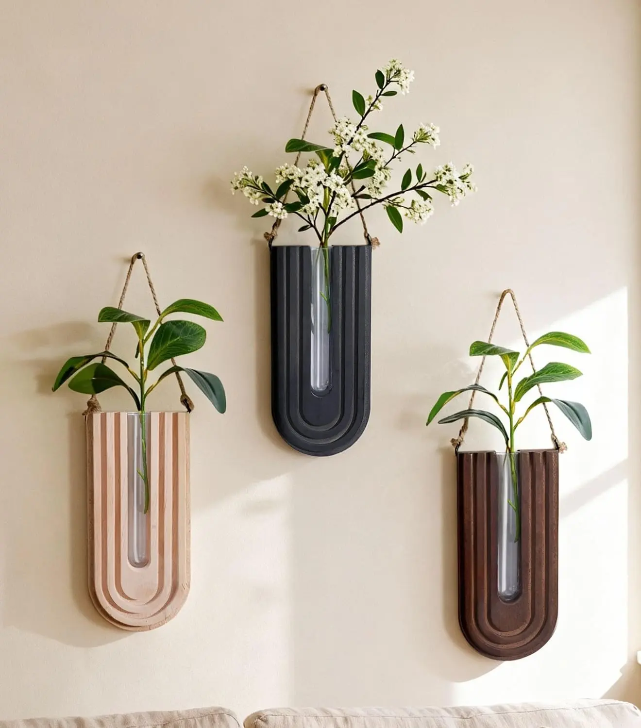 Ivydale Wooden Wall Vase Set of 3, Propagation Vases Hanging Planters for Indoor Plants, Wall Mounted Vase Boho Modern Farmhouse Decor for Entryway Hallway