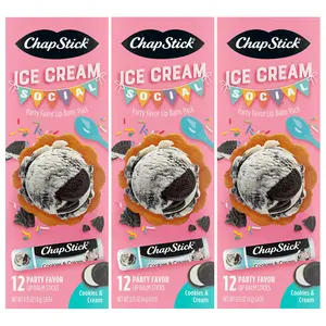 ChapStick Ice Cream Social Party Favor Lip Balm Pack, Cookies & Cream, Fun Party Favors, 3 Gift Packs (36 Sticks)