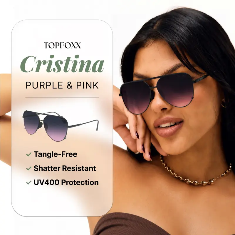 TopFoxx Cristina Faded Purple & Pink Aviator Sunglasses - High Quality Eyewear, Tangle-Free Frame, Shatter-Resistant Lenses, UV400 Protection - Stylish Accessories, Fashion Sunglasses for Women - Round Shades Unisex Accessory