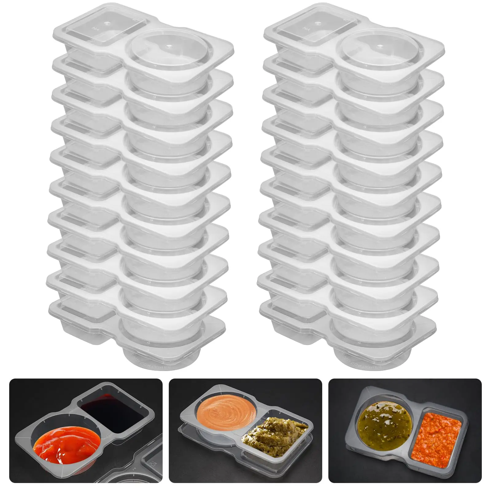 Reusable Snack Condiment Containers with Lid - 20 Sets for Refrigeration, Portion Control & Takeaway Sauce Dip Case