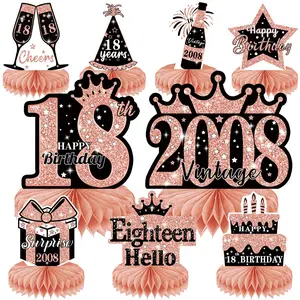 9 Pcs 18th Birthday Decoration 18th Birthday Centerpieces Decorations Cheers to 18th Birthday Honeycomb Centerpieces 2008 Table Topper Rose and Gold 18th Birthday Party Favors Favors