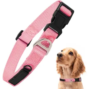 Dog Collar, Adjustable Nylon Puppy Collar with Quick-Release Buckle, Dog Collars for Small Medium, and Large Breed Size Dogs (Pink, M)