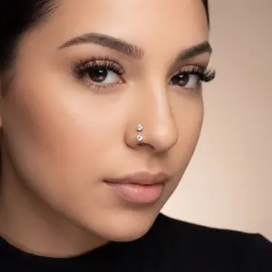 2 titanium alloy 18G/20G horseshoe-shaped nose rings, inner diameter 7.5mm, inlaid with 3mm zircon, comes with a free gemstone selection tool