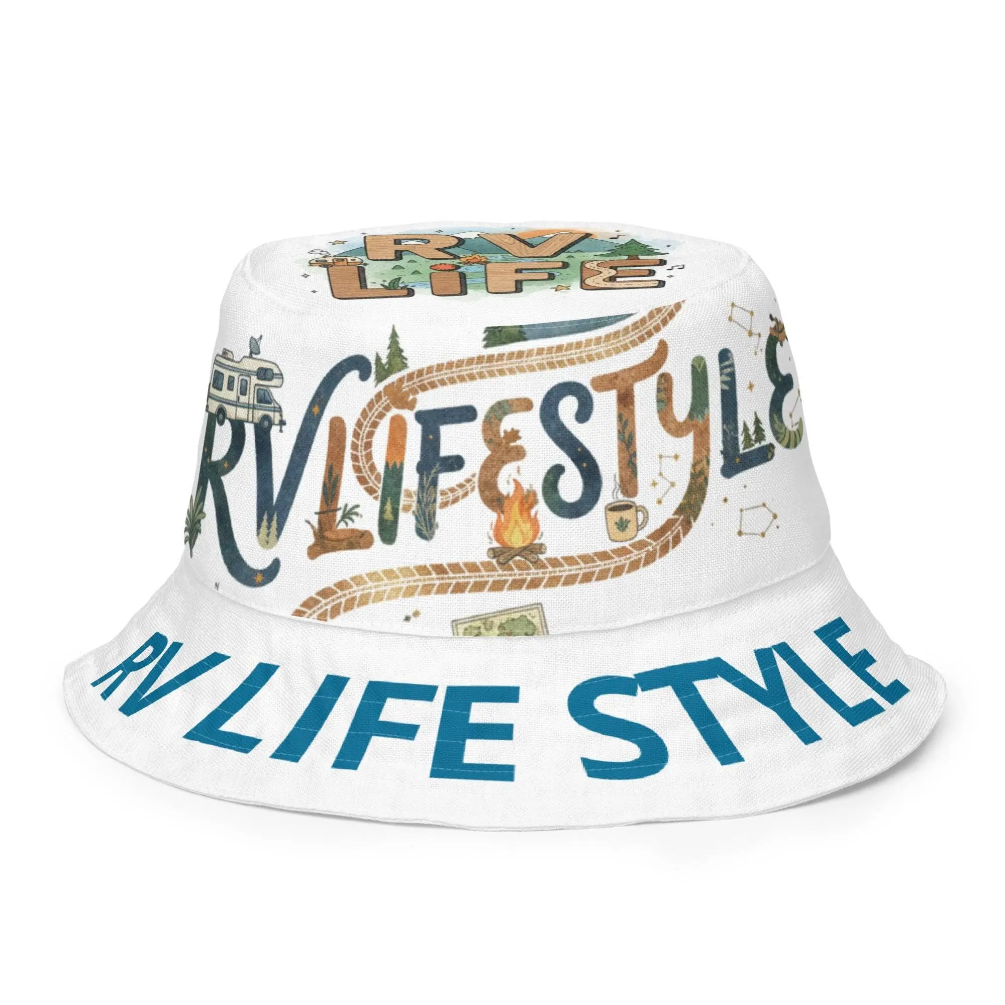 RV LIFE STYLE Reversible Bucket Hat - 100% Polyester, Breathable & Moisture-Wicking, Available in XS, S/M, L/XL Sizes Casual Trendy Hat Sun Hat