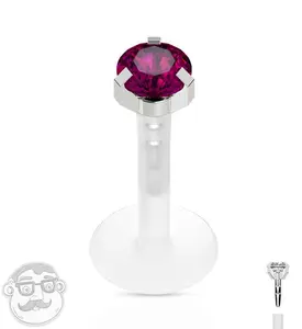 16G Purple CZ Prong Push Top Labret