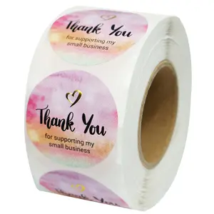 Thank You Stickers Small Business- Watercolor Design with Gold Foil Accents - 1.5" Round Waterproof Stickers - 400 Label Per Roll