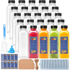 25 count 16oz Plastic Juice Bottles with Caps, Juicer Bottles, Clear Empty Drink Containers with , Smoothie, Milk and Other Beverages