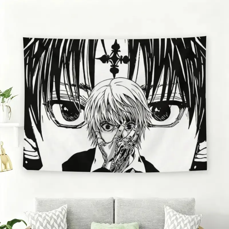Home Decor Hunter x Hunter Classic Kurapika Polyester Print Wall Flag - Black and White Anime Merchandise, Black Flash Style Tapestry, Machine Washable Home Supply, Indoor Room Decor, Flags for Room