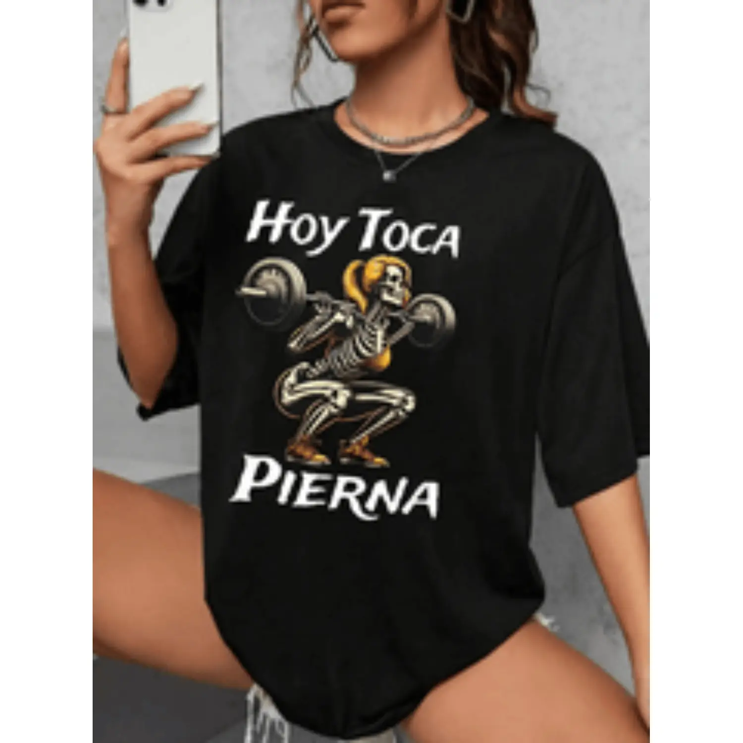 womens black graphic t shirt skeleton weightlifting   pijena print loose fit round neck short sleeve breathable casual summer tee for gym humor casual attire gym shirts black