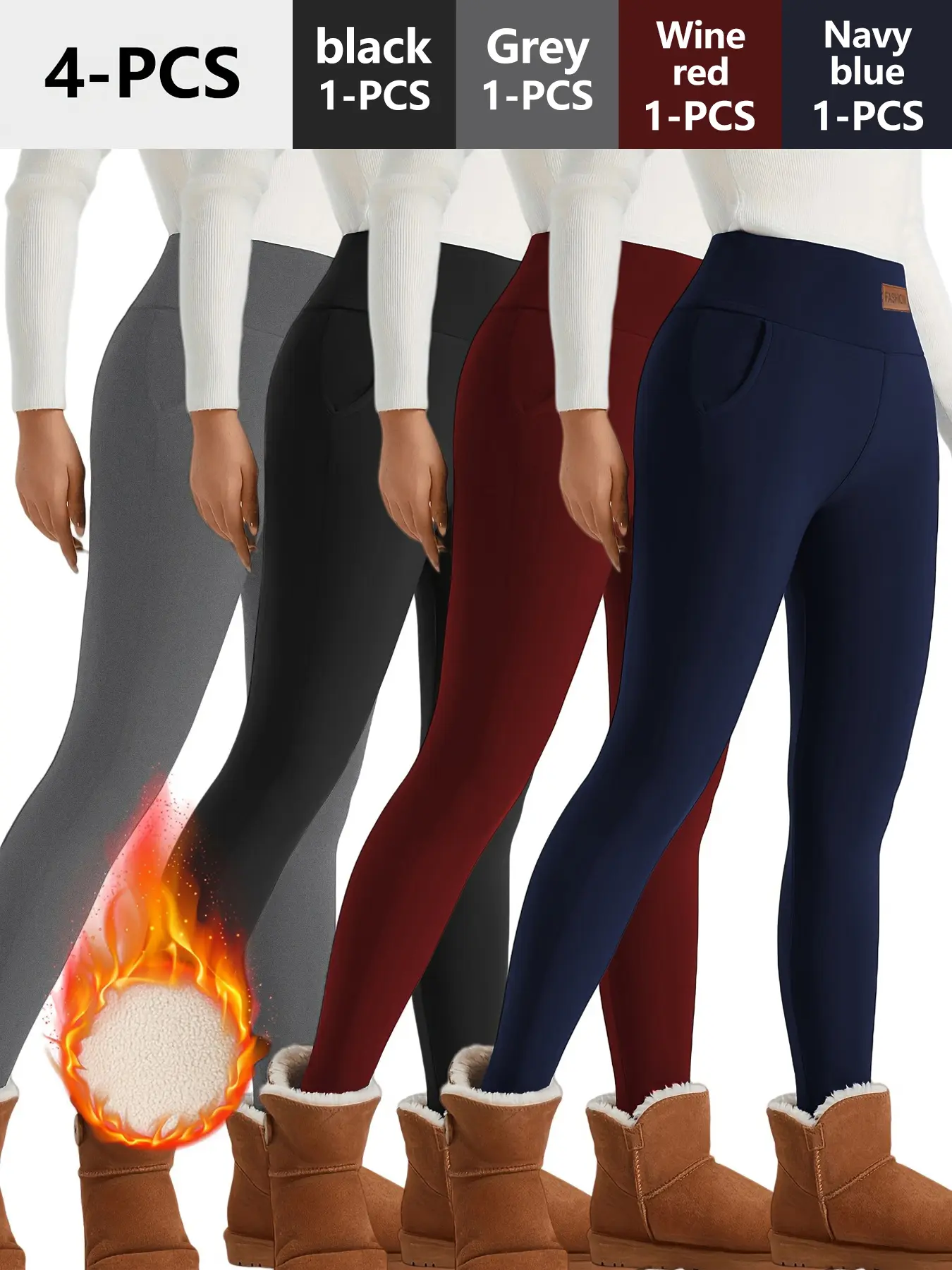 4pcsWomen's Solid High Waist Thermal Lined Sports Leggings, Casual Comfy Breathable Skinny Pants for Yoga Gym Workout Running, Ladies Sportswear for All Seasons, Women's Tight Pants Women'S Tight Pants, Tummy Control