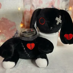 Bedazzled Gothic Bunny Plush Stash jar, Animal Doll Stuffed Toy, Mason Jar 8oz