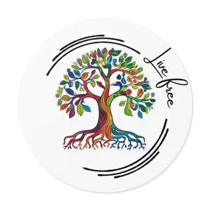 Vinyl Stickers - Live Free Tree of Life, Round Sticker for Water Bottles, Laptop Decal, Boho Chic Gift, Nature Lover Accessories, Outdoor