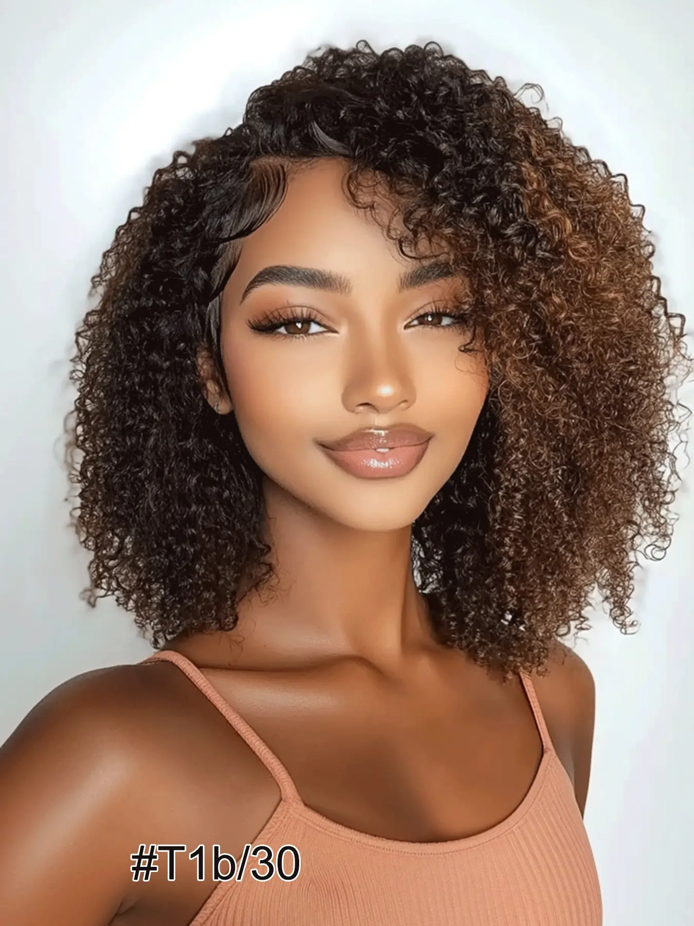 Brazilian Remy Human Hair Afro Kinky Curly Short Bob Wig with Pre Plucked Bangs 200 Density Highlighted Blonde Tips Glueless Lace Front Easy Wear for Women Natural Black Daily Party Human Hair Wigs