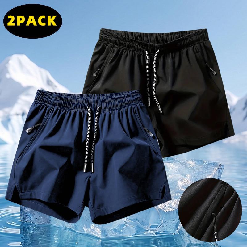 Pack of 2 men’s ice silk casual shorts—breathable, high-waisted athletic shorts that dry quickly for fitness. A summer essential suitable for vacations, running, sports, workouts, everyday wear, outdoor activities. Tropical Operator Pants men's Breathable