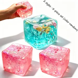 3 Piece Ocean Cube Slippery Toy Set, Stress Relief Squeeze Toys, Soft Sensory Pressure Release, Shell Water Stripes, Holiday Gift, Stress Cubes