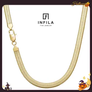 INFILA 14K gold flat snake bone chain titanium steel necklace men and women trend light uxury simple versatile clavicle necklace