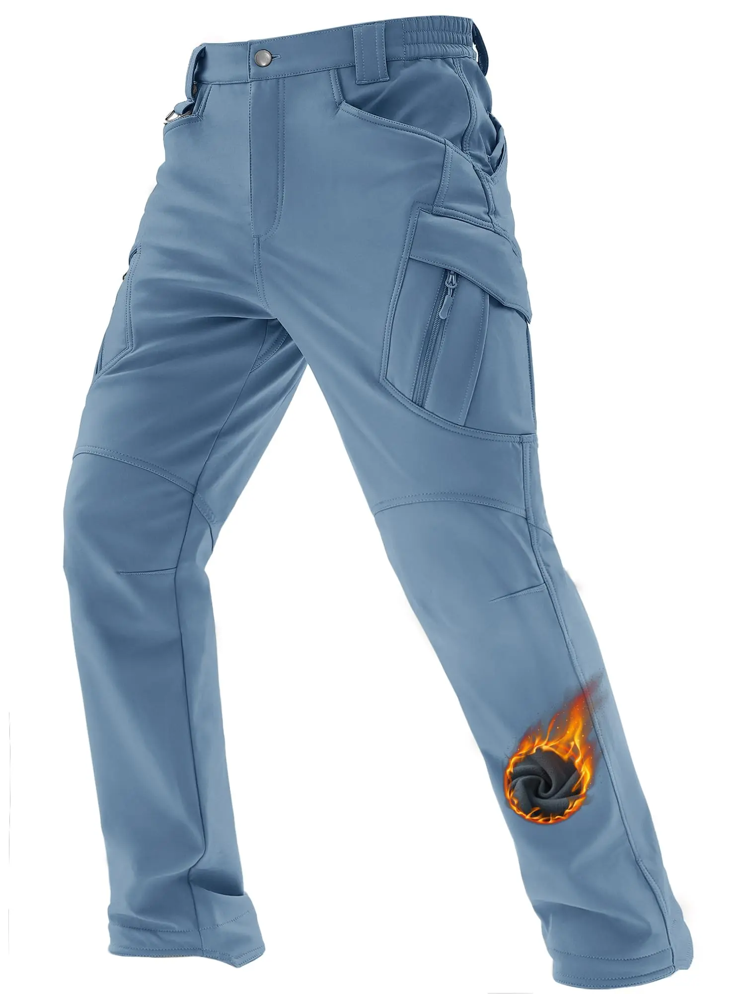 Men's Winter Work Pants Fleece Lined Tactical Snow Ski Pant Waterproof Insulated Cargo Hiking Trousers 9 Pocket