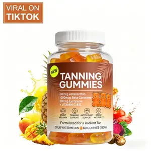 Tanning Gummies - Long-Lasting Lock Color Daily Tanning Gummies Natural Beauty VC + VE Double Antioxidant Strengthen Skin Antioxidant Barrier 60p Sour Watermelon Flavor for Daily Use