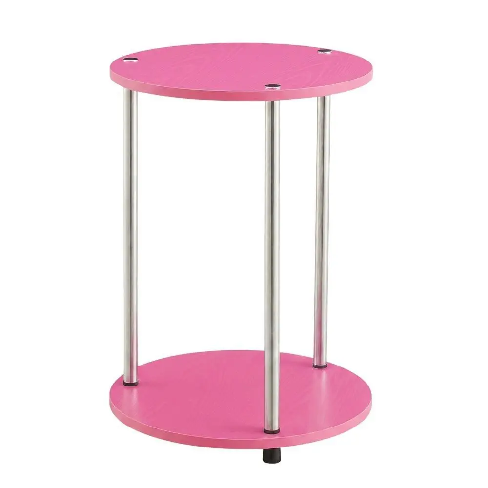 Pink 2-Tier Round End Table with Modern Design and Sturdy Construction