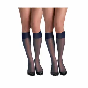 Hanes Women's Silk Reflections Plus Knee Highs Enhanced Toe Stockings,Classic Navy 2 Pair one Size Womenswear Sock Comfort