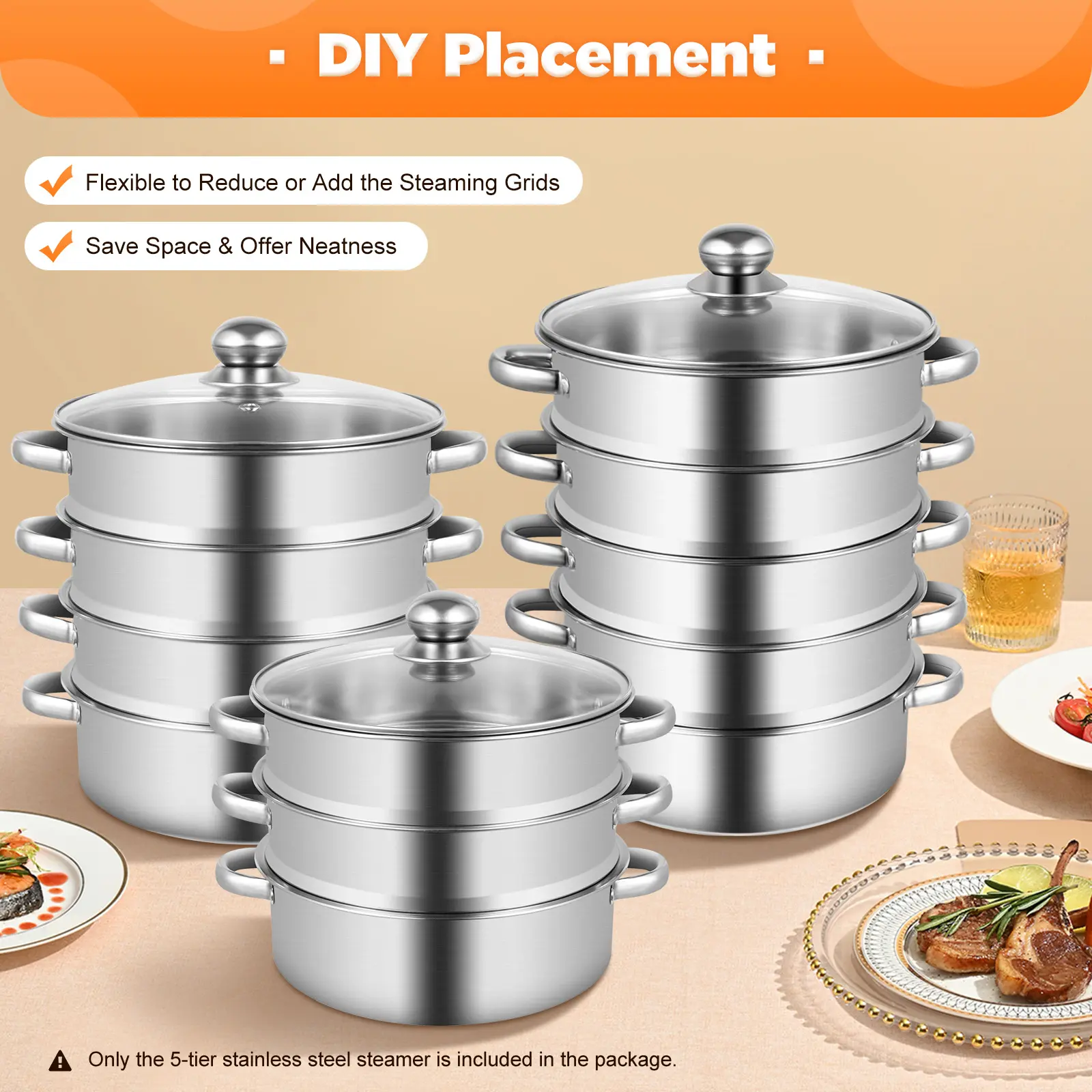 2026 Viral 5-Tier Stainless Steel Steamer - Trending DIY 33.06lbs/Tier Upper Steam Lower Cook for Family Meals, Cookware, Round,summerwins Kitchenware