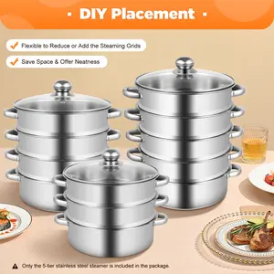2026 Viral 5-Tier Stainless Steel Steamer - Trending DIY 33.06lbs/Tier Upper Steam Lower Cook for Family Meals, Cookware, Round,summerwins Kitchenware