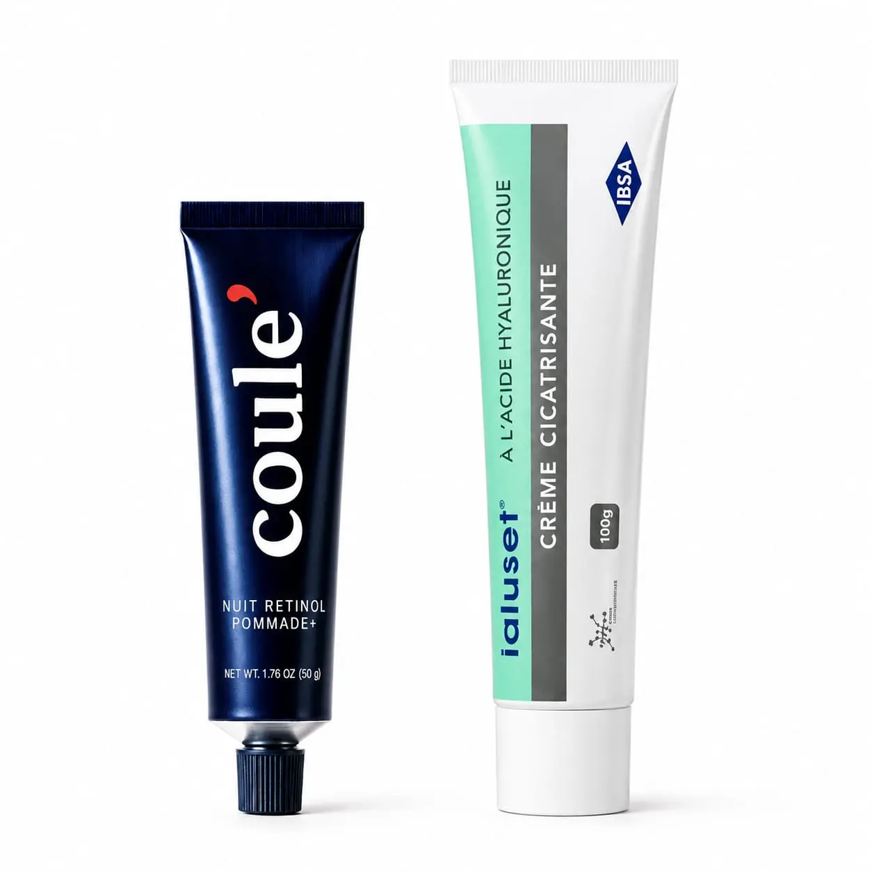 Coule' 50g Dual Active French Pharmacy 833,333 IU Retinol Balm & Ialuset 100g Hyaluronic Acid Anti Wrinkle Cream for Sensitive Skin Bundle