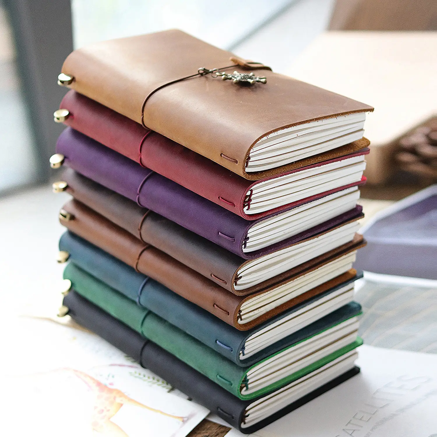Genuine Leather Journal Vintage Planner Real Handmade Junk Journal Refillable Travel Notebook Victorian Crazy Horse Bag Charm,TN notebook office accessories school supplies