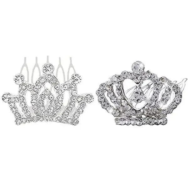2 Pcs Princess Crown Rhinestone Tiara Hair Comb Crystal Hair Clip Mini Hair Decorations for Teens Toddlers