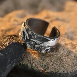 "The Hand of God" Retro Titanium Men's Ring - European & American Style, Artistic Masterpiece, Adjustable Index Finger Costume Jewelry cluster gold-plated stainless steel mens vintage men accessory gift wife friendship