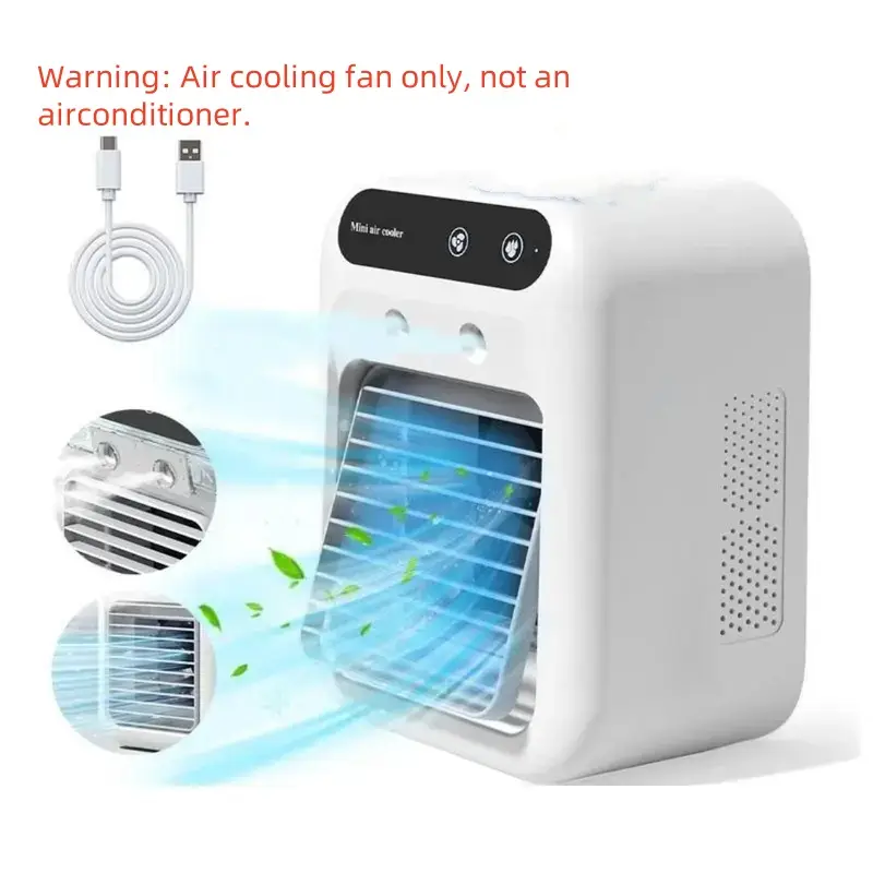 Portable Air Cooler Fan, 3-in-1 Fan with 2 Mist Speeds, Personal Evaporative Cooler, Multifunctional Cooling Fan for Bedroom, Office & Camping, Mini A