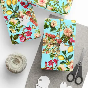 Citrona Lemons & Roses Floral Wrapping Paper