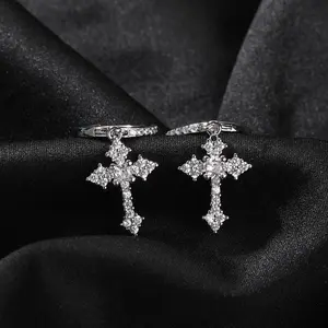 [ICE HUE]18K Gold Vacuum Plated Copper with 5A+ Sri Lanka Zircon  Cross Earrings  Miami Italy Mexico & Micro Inspired for Women & Men Luxury Jewelry,Daily Wear,Casual Fashion,Gift Idea,Chicano,Classic,Hip Hop,Simple,Sporty Style