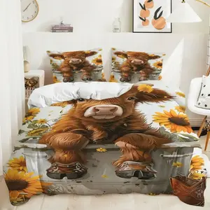 2/3Pcs Adorable Cow Print Duvet Cover Set, Cozy Farmhouse Bedding Set, Boho Bed Set, Soft and Vibrant for a Cheerful Bedroom Decor, Perfect for Animal Lovers and Rustic Style Includes 1 or 2 Pillowcase - No filling/Zipper Closure, Breathable Duvet Set