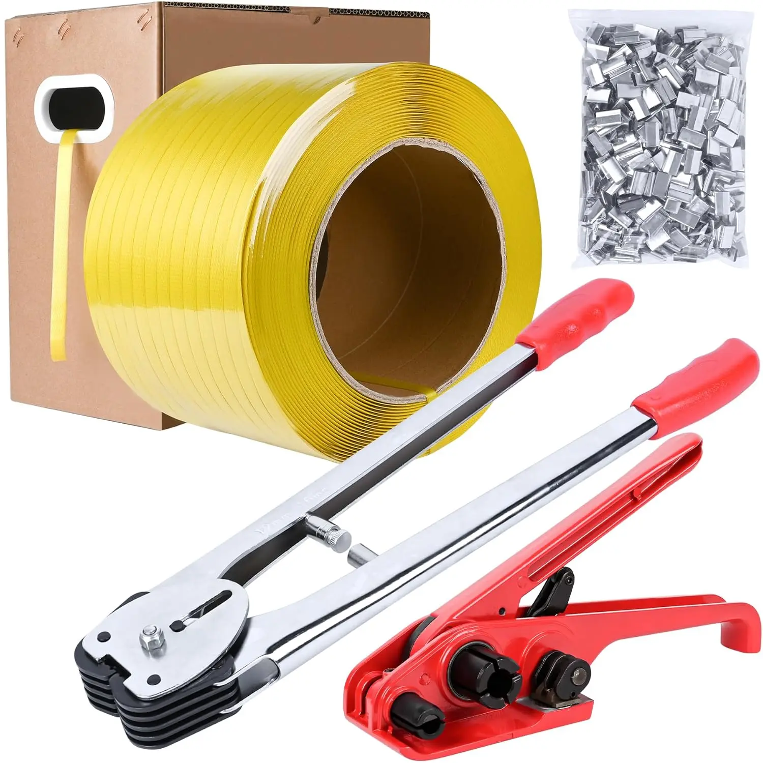 Heavy Duty Polypropylene Plastic Banding Strapping Kit - 1/2" x 3500FT Strapping, Tensioner Tool, Sealer Tool, 300 Metal Seals, Passion Red, for Pallets, Free Delivery