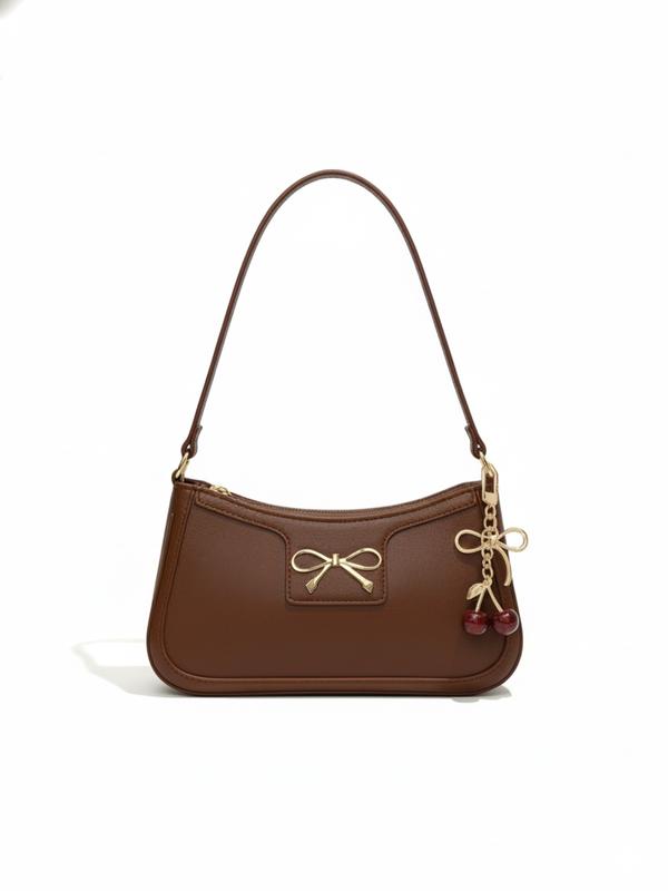Women's Cute Half-Moon Bow Cherry Shoulder Bag, Fashion Casual Style, Plain Design, Suitable for All Seasons, Elegant Look, Half Moon Purse