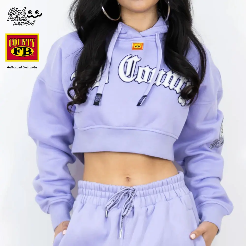 FB COUNTY Women's Old School Cropped Hoodie FBCOUNTY Hooded Pullover Fleece Sweater Casual Fit Warm Fleece Lined Jacket Black Gray Pink