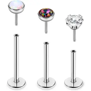 16G 18G 20G 3PCS G23 Titanium Push in Labret Monroe Stud Threadless Lip Ring Opal CZ Nose Stud Pure Titanium for Sensitive Skin Cartilage Helix Tragus Earrings Stud 6MM 8MM 10MM