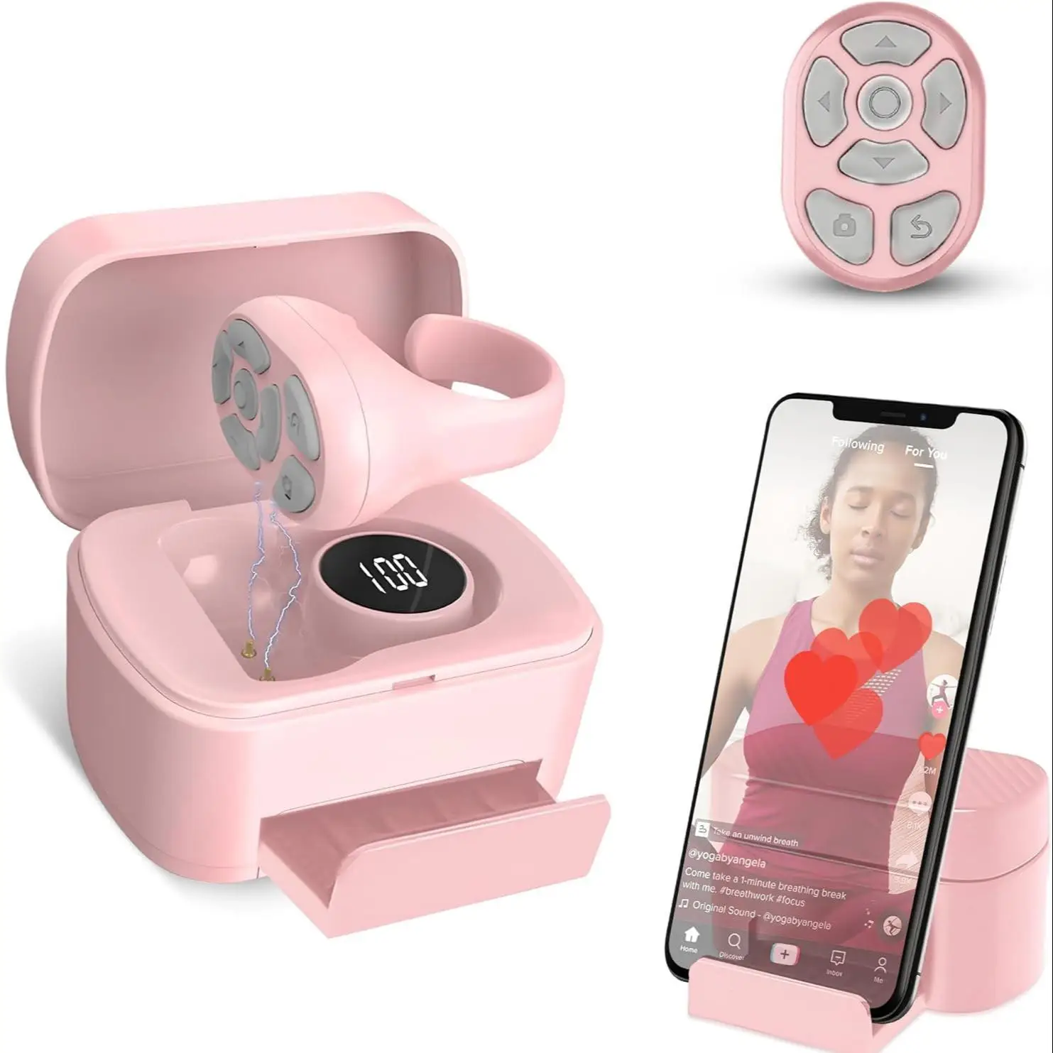 Wireless Remote Control Ring with Digital Display & Charging Case, Rechargeable 7-Button Scrolling Ring Clicker for Smartphones Tablets