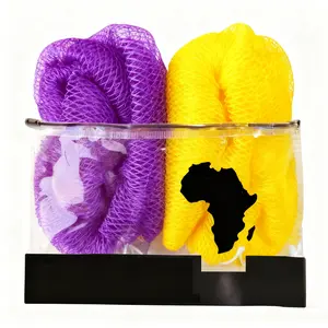 African Loofah Sponge, African Net Sponges 2-Pack,Exfoliating Body Scrubber for Shower and Bath, Personal African mesh Sponge Towel Set Soap Cleaning