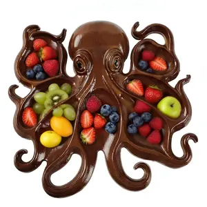 1PC Octopus Charcuterie Platter - New Ocean Themed Wooden Tray, Unique Octopus Design, Perfect for Fruits/Seafood/Deli/Snacks, Ideal Home Kitchen/Dining Room/Party Serving & Beach House Decor Gift for Seafood Lovers