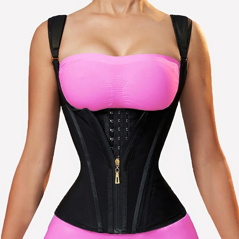 Women's Colombian Faja Waist Trainer Vest Tummy Control Body Shaper with Adjustable Straps Zipper Hook Closure Compression Hourglass Waist Cincher for Daily Wear Comfortable Solid Shapewear Top