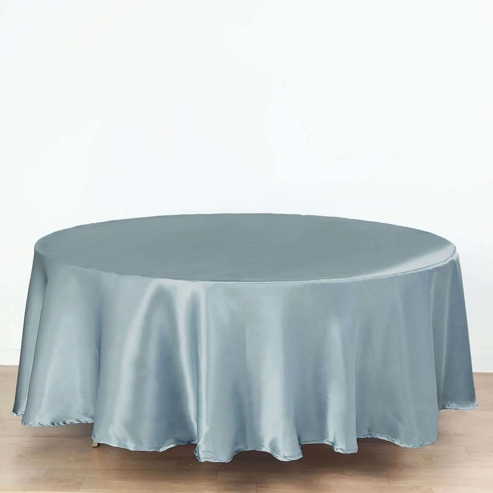 Smooth Satin Round Tablecover, 108 inches Dusty Blue - Durable, Machine Washable Table Cloth for Corporate Events, Weddings, Restaurants, Birthday
