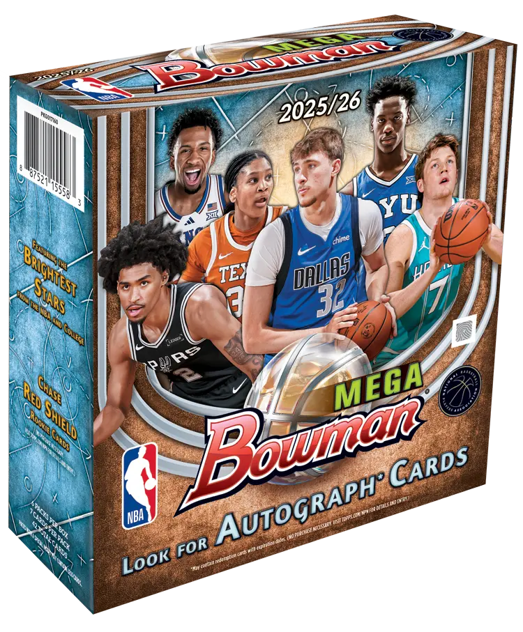 2025-26 Bowman Basketball Trading Cards Factory Sealed Mega Box, Base Set Collectibles, Chrome Variant, Prospect Focus Sports Trading Card Collectible