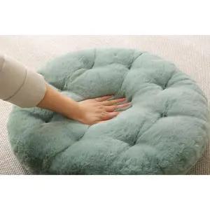 Large Floor Pillow Meditation Cushion Round Floor Cushions for Adults Luxury Faux Fur Thick Floor Pillows for Sitting in Living Room Balcony Outdoor Tatami Sage Green