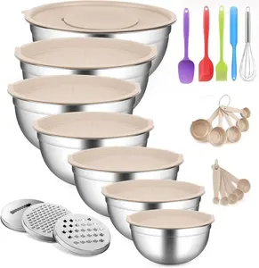 Mixing Bowls With Lids Set,Stainless Steel Mixing Bowls Set With 3 Grater,Metal Nesting Bowls For Kitchen Baking Refrigerator Meal Prep Food Storage