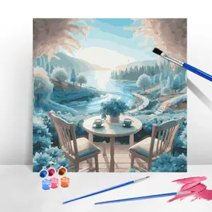 Scenery Flower Pattern Acrylic Paint By Number Kit, 1 Set Acrylic Color Painting on Canvas, DIY Painting Supplies for Home Room Wall Decoration