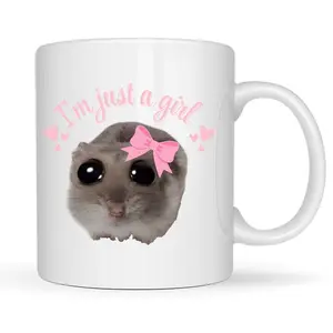 Im Just A Girl Sad Hamster Viral Meme Mug, 11oz Coffee Cup Sad Hamster, Viral Sad Hamster Meme Funny Comedy Mug, Gift For Her, Hamster Mug Ceramic Drinkware Mug , Glossy Reusable Printed Mug, Birthday Valentine Gift